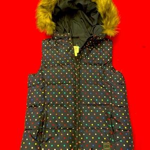 Gap girls polka dot puffer vest with fur hood - xl